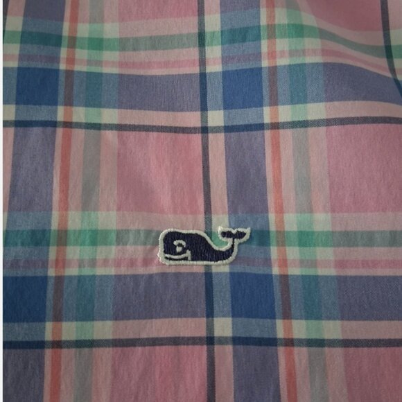 Vineyard Vines Button Shirt Mens Large Blue Pink Plaid Performance Classic Logo - Picture 9 of 10